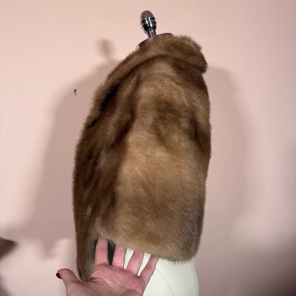 Vintage 1940’s 50’s Retro Real Fur Camel Tan Blonde Mink Stole Cape